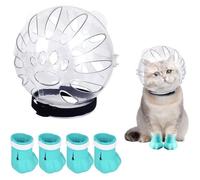 Kit confort chat bleu : muselière + couvre-pattes réglables, toilettage/bain sans stress .