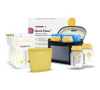 Kit conservation lait maternel MEDELA tout-en-un - 4 Biberons 150 ml, 4 Sachets Easy Pour, 1 Sachet réutilisable, 1 Sachet Micro-ondes Quick Clean et Sac isotherme avec bloc réfrigérant Multi