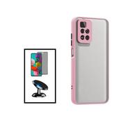 Kit Coque Anti Choque Caméra Protection + Verre Trempé 5d Anti-Spy + Support Magnétique De Voiture Pour Xiaomi 11i Hypercharge - Rose