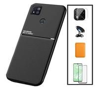 Kit Coque Magnétique Lux + Portefeuille Magnétique Orange + Film de Verre Trempé 5D à Couverture Complète + Film Caméra Arrière + Support Magnétique pour Xiaomi Redmi 9 Activ
