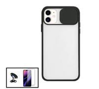 Kit Coque Slide Window Anti Choque Frosted + Verre Trempé CeramicGlass + Support Magnétique de Voiture pour Apple iPhone SE 2022 - Noir