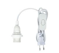 Kit cordon électrique pré-équipé E14 câble tissu blanc, câble 1.5m, douille filetée + 2 bagues, fiche 2 pôles - Tibelec
