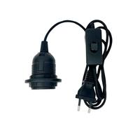 Kit cordon électrique pré-équipé E27 câble tissu noir, câble 1.5m, douille filetée + 2 bagues, fiche 2 pôles - Tibelec