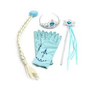 Kit Costume d'Elsa pour Enfants pour Fans de La Reine des Neiges | Couronne, Gants, Baguette, Tresse