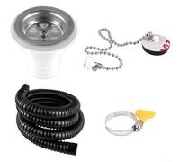 Kit coude d'évacuation en ABS pour évier de véhicule récréatif avec tuyau de 2 m - Étanche, anti-fuite et anti-odeur - Pour camping-car, remorque, salle de bain, cuisine, blanc (droit + tuyau)