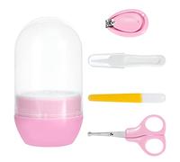 Kit Coupe-Ongles Bébé Kit Soins des Ongles Manucure Safe Coupe-ongles Ciseaux Une Pince à Épiler Lime à Ongles 4 Pièces Rose