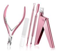 Kit coupe-ongles en acrylique 5 en 1, lime à ongles en verre, coupe-cuticules ergonomique, repousse-cuticules en acier, rose