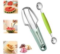 Kit Coupe PastèQue 3 En 1 + CuillèRe à Boules Double TêTe, Couteau à PastèQue Polyvalent Coupe-Fruits Pour PastèQue Melon Fruits
