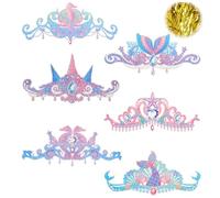 Kit Couronne Anniversaire Sirène Fille 12 Chapeaux de Fête Pailletés + 1 Rideau Doré 1x2m - Décoration Anniversaire Enfant Thème Sirène Accessoires Fête Princesse pour Fille Photobooth & Mur de Fond