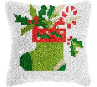 Kit Coussin à Nouer 43x43 cm, Latch Hook DIY Décoration de Noël | Transformez progressivement la toile en housse décorative de Noël,idéale pour canapé ou chambre