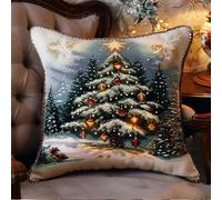 Kit Coussin Au Point De Croix Arbre De Noël Modèle 11Ct Cross Stitch Cushion Kit Coussin Point De Croix Complet Toile Pré-Imprimée Cross Stitch Pillow Sans Noyau D'Oreiller Pour Débutants Et