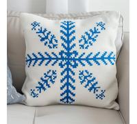 Kit Coussin Au Point De Croix Flocons De Neige Bleus Modèle 11Ct Cross Stitch Cushion Kit Coussin Point De Croix Complet Toile Pré-Imprimée Cross Stitch Pillow Sans Noyau D'Oreiller Pour Déb