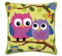 Kit coussin au point de croix Hibou sur branche, env. 40 x 40 cm / 16" x 16", Écru, Couleurs Variées