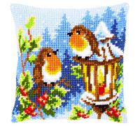 Kit coussin au point de croix Rouges-gorges, Taille unique, Écru, Couleurs Variées