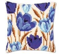 Kit coussin au point de croix Tulipes bleues, ca. 40 x 40 cm / 16" x 16"