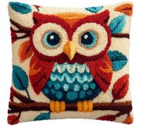 Kit Coussin au Point Noué, Chouette animale Tapis Point Noué Kit,Kits de Crochet de Verrouillage for Débutants Bricolage,43x43cm