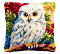 Kit Coussin au Point Noué, Chouette blanche Tapis Point Noué Kit,Kits de Crochet de Verrouillage for Débutants Bricolage,43x43cm