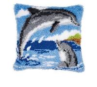 Kit coussin au point noué - VERVACO - Dauphins - 40x40 cm - Bleu - Synthétique