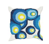Kit Coussin Canevas Soudan 50x50 Ronds Bleus Et Jaunes