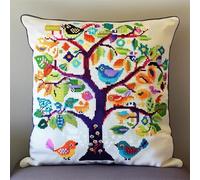 Kit Coussin Point de Croix Arbre Coussin à Broder Artisanal 45X45cm Coussin Brodé avec Fil et Aiguille à Broder Décoration Point de Croix Complet Broderie Pré-imprimé DIY pour Adulte la Chambre