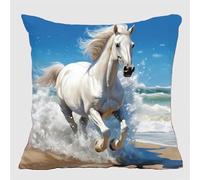 Kit Coussin Point de Croix Cheval Coussin à Broder Artisanal 45X45cm Coussin Brodé avec Fil et Aiguille à Broder Décoration Point de Croix Complet Broderie Pré-imprimé DIY pour Adulte la Chambr