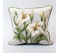 Kit Coussin Point de Croix Fleur Coussin à Broder Artisanal 45X45cm Coussin Brodé avec Fil et Aiguille à Broder Décoration Point de Croix Complet Broderie Pré-imprimé DIY pour Adulte la Chambre