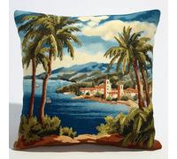 Kit Coussin Point Noué 43x43 cm,Scène d'été sur l'île Tapis à Nouer DIY pour Débutants et Adultes,Broderie avec Aiguille et Taie d’Oreiller,Décoration Salon ou Canapé