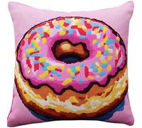 Kit Coussin Point Noué Donut 43x43 cm - Kit DIY Tapis à Crocheter avec Crochet de Verrouillage - Housse de Coussin à Faire Soi-même pour Débutants et Adultes