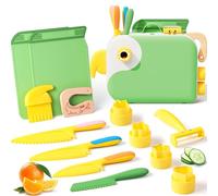 Kit Couteaux Sécurité de Cuisine Enfants - Couteau Montessori Enfants avec Organisateur amusant en forme d'oiseau pour Couper et Cuire des Fruits ou Légumes | Couteaux Enfant qui ne Coupe pas | Vert