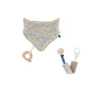 Kit couture naissance avec 1 doudou Renard et 1 attache tétine pour bébé avec tissu Liberty Phoebe vendu par 50 cm(...) - Bleu (Phoebe)