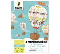 Kit créatif 4 montgolfières à fabriquer et 4 nuages