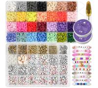 Kit Créatif avec 6.500 Perles Plates – Bijoux DIY avec Lettres, Emoji & Coquillages pour Enfants et Adultes