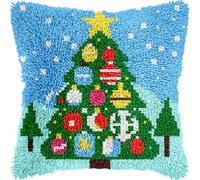 Kit Créatif Coussin Latch Hook 43x43 cm, Broderie Nouée de Noël | Une activité manuelle accessible aux débutants avec toile imprimée, nuancier, crochet et fils inclus