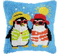 Kit Créatif Coussin Latch Hook 43x43 cm, Broderie Nouée de Noël | Une activité manuelle accessible aux débutants avec toile imprimée,nuancier,crochet et fils inclus