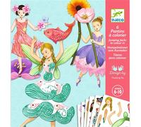 Kit créatif Djeco 6 pantins à colorier Fées