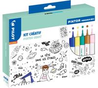 Kit Créatif Pintor - Marqueur Déco - 1 Poster Géant + 5 Marqueurs Pointe Fine Bleu Foncé/Jaune/Vert/Marron/Rose