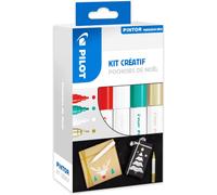 Kit Créatif Pintor-Marqueur Déco-5 Pochoirs + 4 Marqueurs Point Moyenne,Rouge,Blanc,Vert,Or