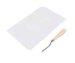 Kit Création Tapis Crochet, Grille Toile 50 cm, Crochet en Bois, Tapis Vierge Crochets Maille Toile pour Réaliser, Dessous-de-Verre, Décos Maison, Loisir Créatif DIY
