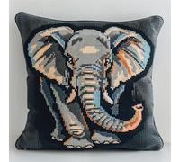 Kit Crochet de Verrouillage Éléphant Tapis DIY Broderie Kit Tapis Point Noué à Faire pour Débutants, Adultes ou Enfants,Latch Hook Canevas Coussin Point 43x43cm