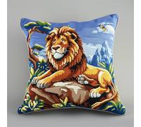 Kit Crochet de Verrouillage Lion Tapis DIY Broderie Kit Tapis Point Noué à Faire pour Débutants, Adultes ou Enfants,Latch Hook Canevas Coussin Point 43x43cm