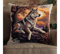Kit Crochet de Verrouillage Loup Tapis DIY Broderie Kit Tapis Point Noué à Faire pour Débutants, Adultes ou Enfants,Latch Hook Canevas Coussin Point 43x43cm