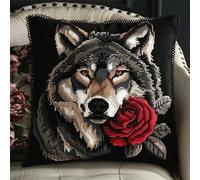 Kit Crochet de Verrouillage Loup Tapis DIY Broderie Kit Tapis Point Noué à Faire pour Débutants, Adultes ou Enfants,Latch Hook Canevas Coussin Point 43x43cm