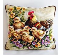 Kit Crochet de Verrouillage Poule Tapis DIY Broderie Kit Tapis Point Noué à Faire pour Débutants, Adultes ou Enfants,Latch Hook Canevas Coussin Point 43x43cm