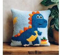 Kit Crochet De Verrouillage Tapis 43X43Cm Diy Broderie, Dinosaure Bleu Kit Tapis Point Noué À Faire Pour Débutants,Adultes,Latch Hook Canevas Coussin Point De Croix