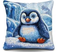 Kit Crochet De Verrouillage Tapis 43X43Cm Diy Broderie, Manchots Des Neiges Kit Tapis Point Noué À Faire Pour Débutants,Adultes,Latch Hook Canevas Coussin Point De Croix