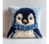 Kit Crochet De Verrouillage Tapis 43X43Cm Diy Broderie, Pingouin Animal Avec Cache-Cou Kit Tapis Point Noué À Faire Pour Débutants,Adultes,Latch Hook Canevas Coussin Point De Croix