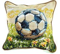 Kit Crochet de Verrouillage Tapis DIY Broderie, Kit Tapis Point Noué à Faire pour Débutants,Adultes,Latch Hook Canevas Coussin Point 43x43cm(Modèle de football,A)