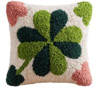 Kit Crochet De Verrouillage Tapis Diy Broderie,Loquet Crochet Complet Housse De Coussin,Kit Fabrication Taie D'Oreiller Coussins Tapis,Motif Coloré,Trèfle À Quatre Feuilles 43X43Cm