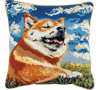 Kit Crochet De Verrouillage Tapis Diy Broderie, Prairies À Shiba Inu Loquet Crochet Complet Housse De Coussin,Kit Fabrication Taie D'Oreiller Coussins Tapis,Motif Coloré Imprimé Fil Prédécou