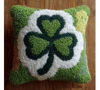 Kit Crochet De Verrouillage Tapis Trèfle À Quatre Feuilles Diy Broderie,Loquet Crochet Complet Housse De Coussin,Kit Fabrication Taie D'Oreiller Coussins Tapis,Motif Coloré,43X43Cm